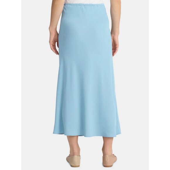 Time and Tru Women's Midi Pull On Slip Skirt, Size L (12-14), Classic Fit, Aqua - Picture 3 of 5